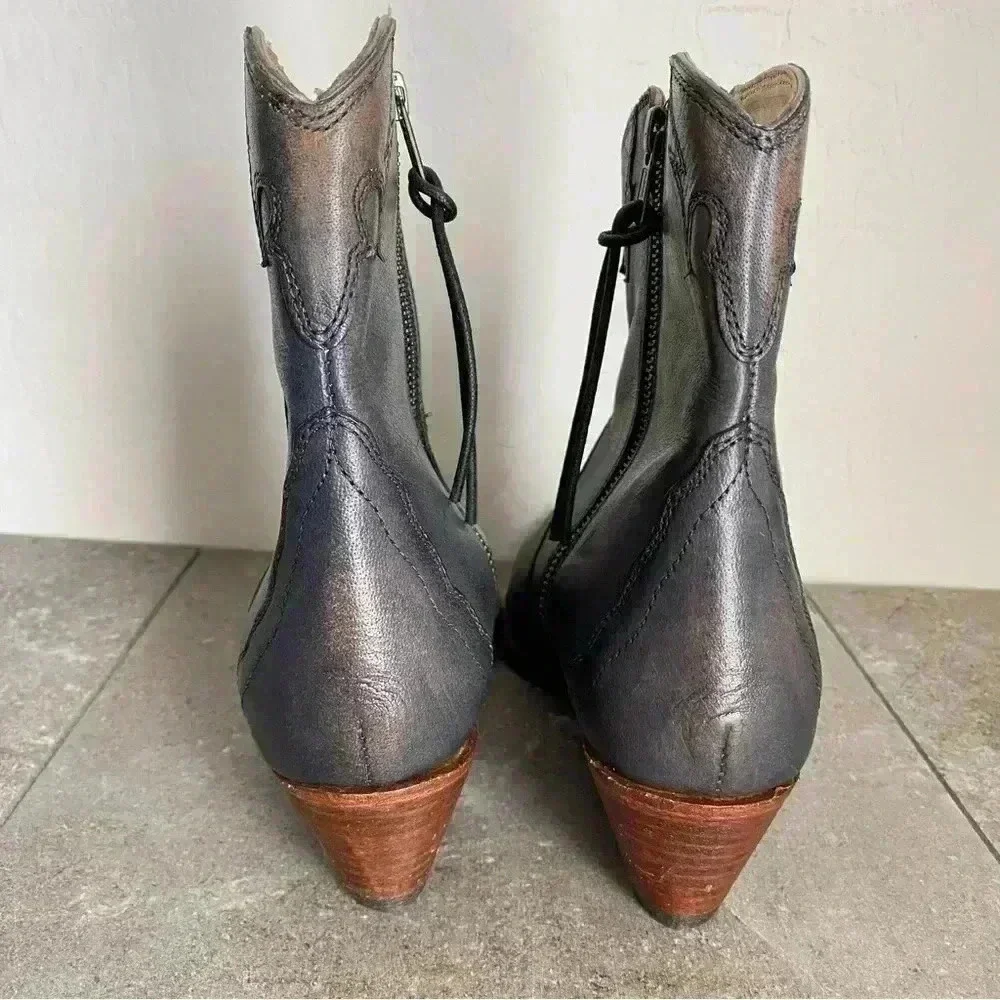 NEW Free People New Frontier Leather Block Heel Western Booties Size US 8.5M